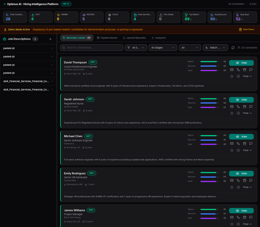 Recruiter Administrative Dashboard with Pipeline Management